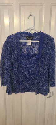 Alex Evenings 2 PC Royal Blue Sleeveless Top and Jacket Set Size L Petite New