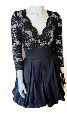 Betsy & Adam Black Lace & Taffeta Bubble Skirt Dress NWT Size 8