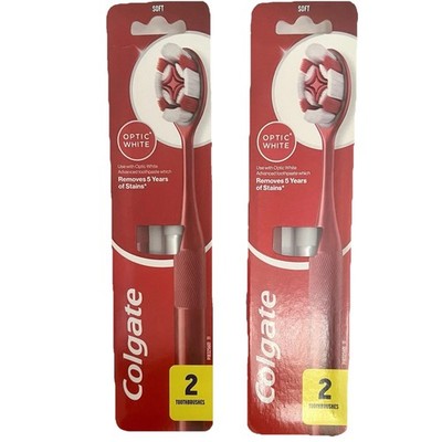 2x Colgate Optic White Soft Toothbrush for Adults, 2 In A Pack New Free Shipping
