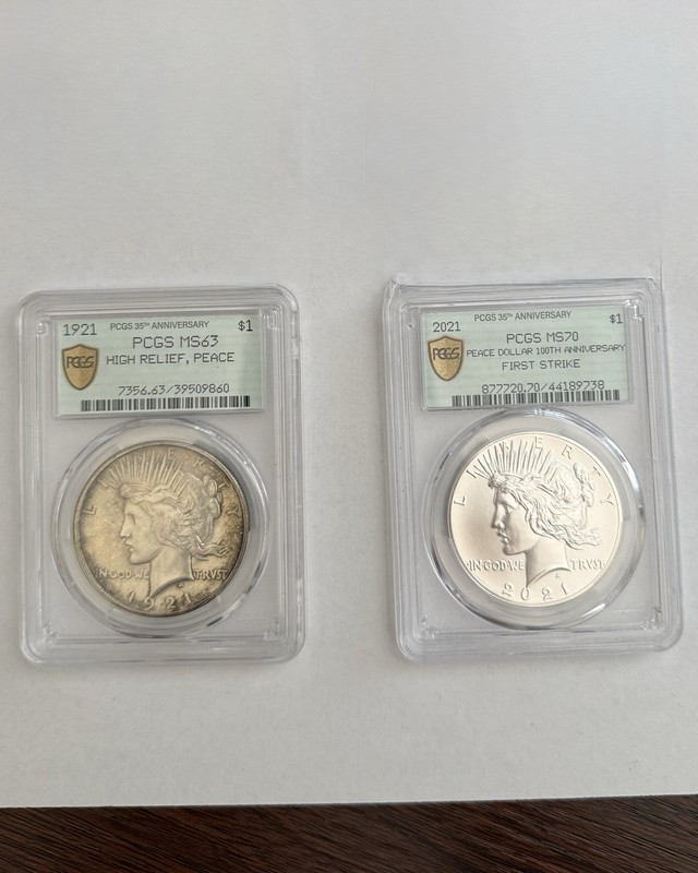 Slabbed Set: 1921 Peace Dollar & 2021 Peace Dollar in PCGS OGH 35th Anniversary