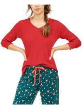 JENNI Intimates Red Ribbed Solid Sleepwear Shirt Size: XS