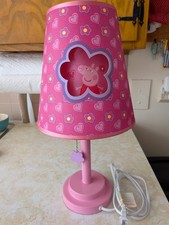 Peppa Pig Pink Purple Yellow Table Lamp with Hearts Flowers Shade Pull Chain