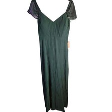 Birdy Grey Devin Chiffon Gown Emerald Green Flutter Sleeve Formal Dress Size M