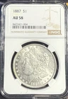1887 MORGAN SILVER $1  NGC AU 58