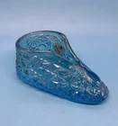 Fenton Blue Iridescent Daisy & Button Glass Shoe Slipper Figurine Handmade USA