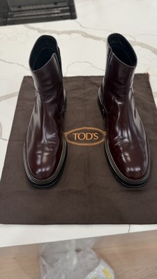 TOD'S - Men s Burgundy  Leather Ankle Boots 