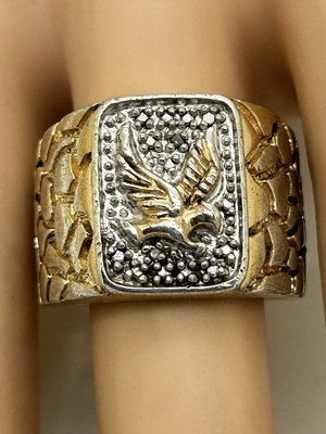 925 Sterling Silber Vintage kleine Diamanten Adler Design Herren Ring Gr. 10.