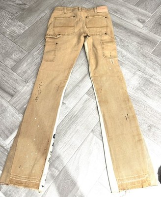 Valabasas Carpenter Stacked Flared Splatter Distressed Brown Jeans