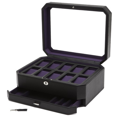 #ad Wolf 458603 Windsor 10 Piece Watch Box with Drawer in Black amp; Purple MSRP $369 $189.95