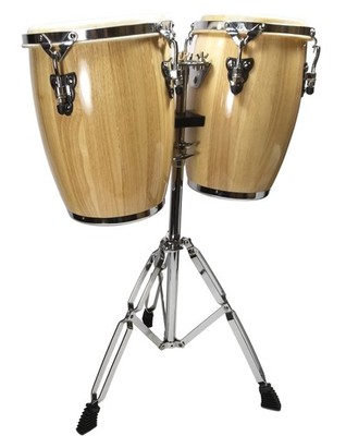 Zenison Latin Percussion Conga Drums and Stand 9'' & 10'' inch Heads Natural Wood
