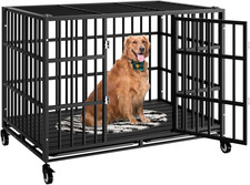 48 Inch Heavy Duty Dog Crate with Wheels,Indestructible Escape-Proof Dog Kennel