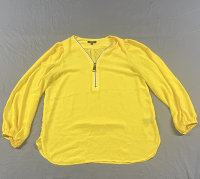Premise Studio Women's Yellow Solid 3/4 Sleeve Zip Neck Blouse Top M