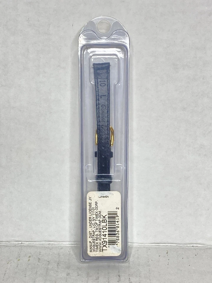 Correa de reloj Timex Classic Collection negra de 10 mm de cuero genuino larga con tono dorado Foto 2 de 4