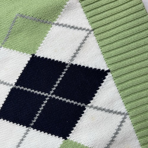 Liz Claiborne Women’s Size L Green Argyle Sweater V Neck 100% Cotton Large Navy - Picture 8 of 8
