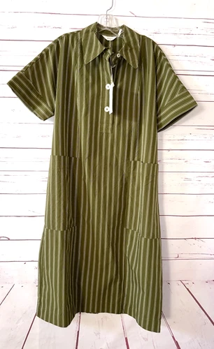 TOAST Size M Stripe Cotton Tunic Dress Dark Olive Green Pockets NWT