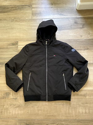 Tommy Hilfiger Jacket Mens Large Black Hooded Parka Outdoor Sports Active Coat