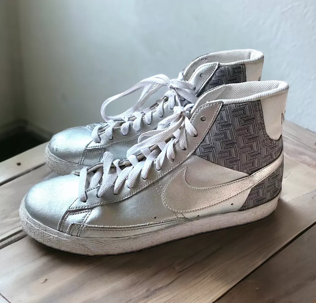 Nike Blazer SP High Top Silver Leather Sneakers Men 10 Shoes Tin man Metallic