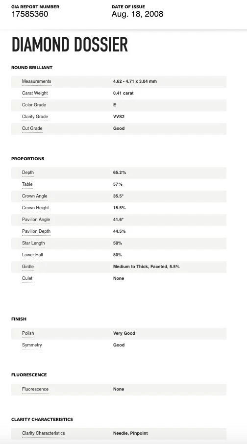 Loose Diamond 0.41 Carat E Color VVS2 Clarity Natural Round Cut GIA Certified - Image 3 of 4