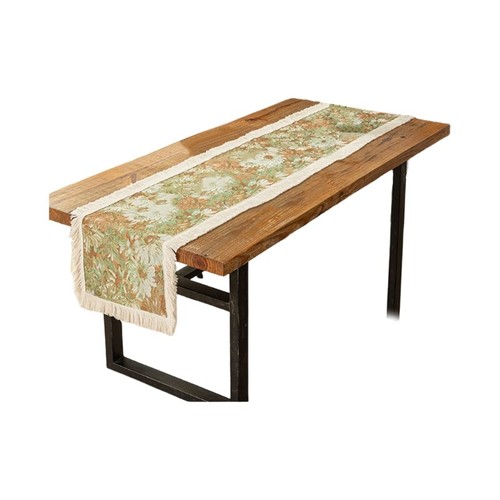 Cotton Linens Table Runner Oil Painting Jacquard and Tassels Table Cover for - Bild 16 von 19