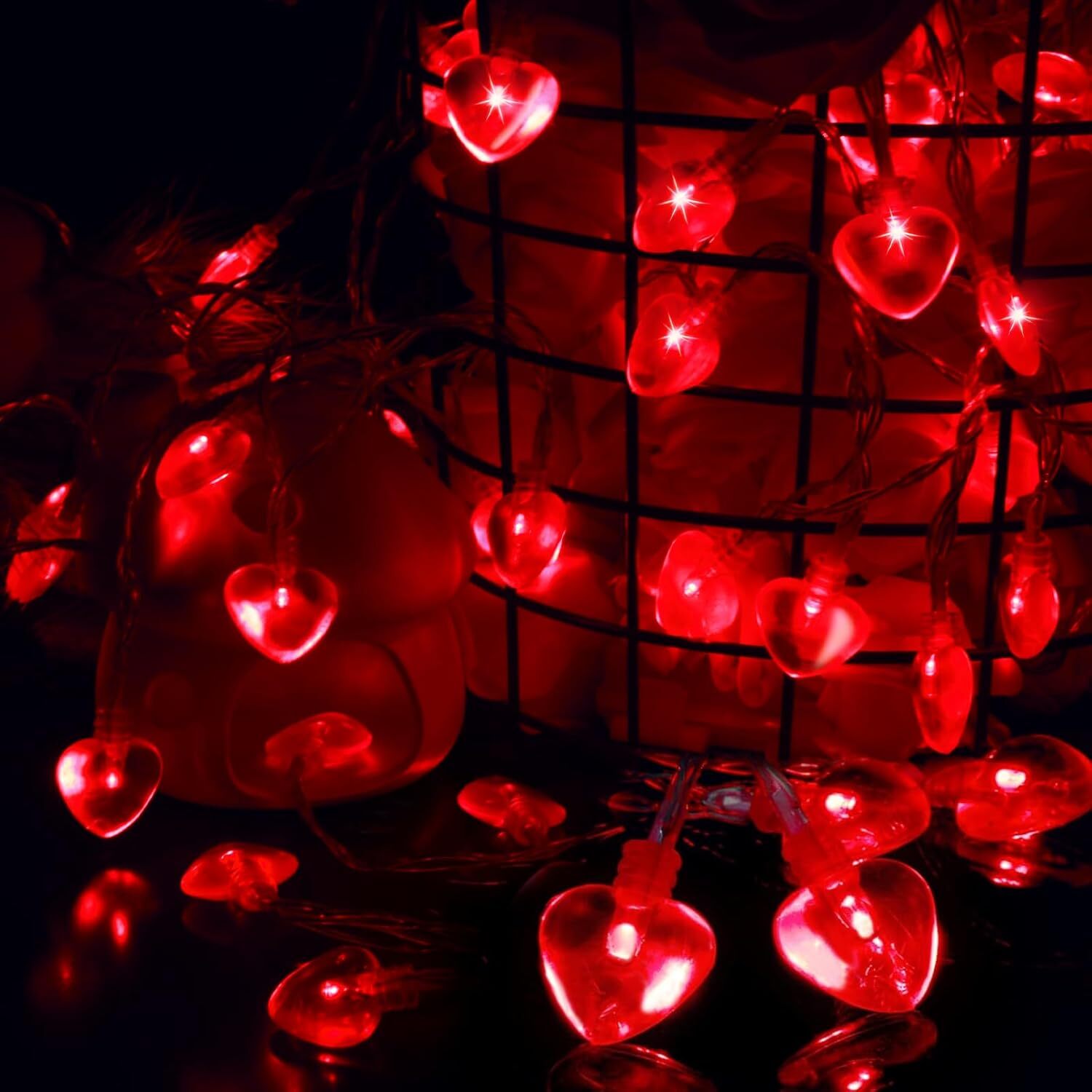 14.7Ft Heart-Shaped LED String Lights for Valentine's Day Decor