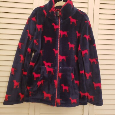Hatley Size 5 Fleece Zip Jacket Blue With Red Dogs