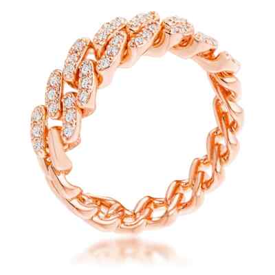 Rose Gold Plated 3-Stone Trillion Cut Pink CZ Halo Pave