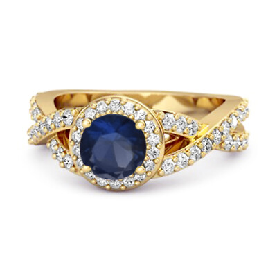 Solitaire Blue Sapphire 925 Sterling Silver Yellow Plated Infinity Women Ring