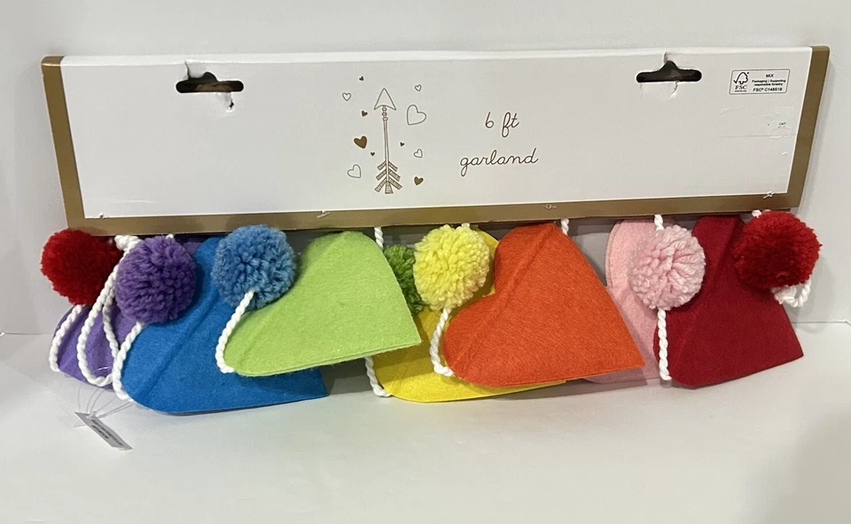 Guirnalda Corazón Caramelo Conversación San Valentín Fieltro Arco Iris Pom 6 pies ¡NUEVA! ❤️🧡💛 Foto 2 de 4