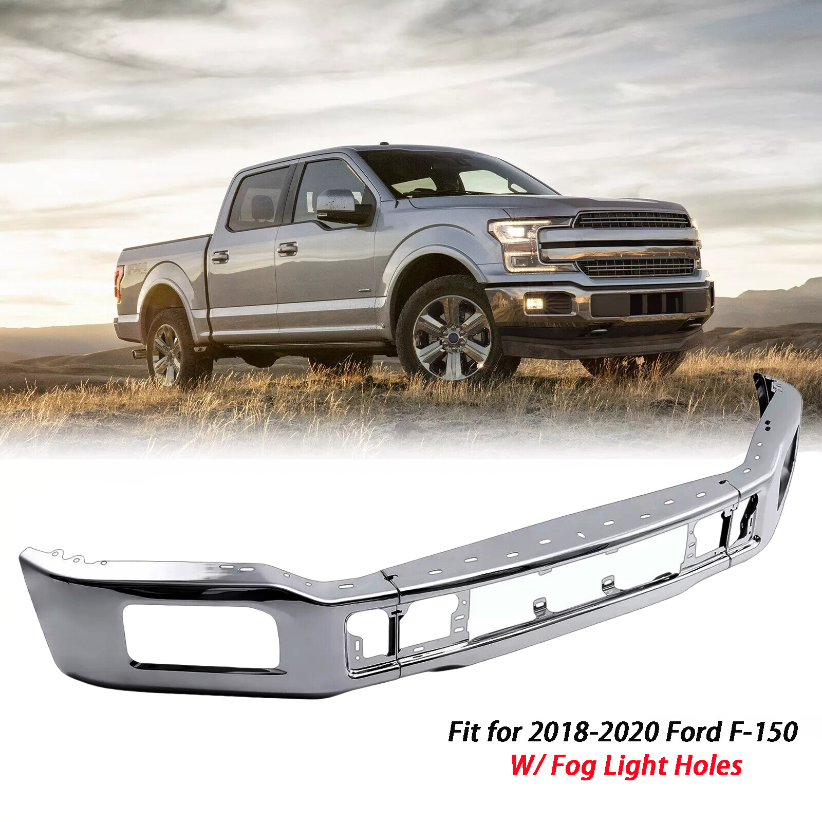 Fit For 2018-2020 Ford F150 Pickup Truck Front Bumper Face Bar w/ Fog Light Hole