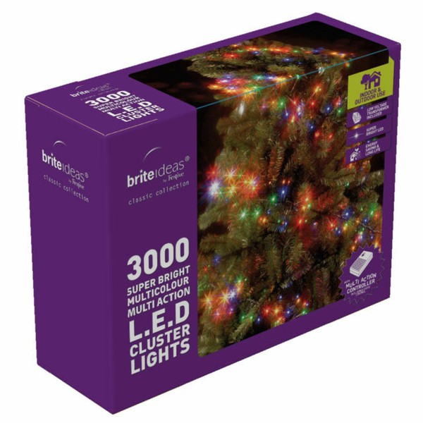 3000 Christmas Multi Colour Indoor Outdoor Cluster Lights 39m Tree
