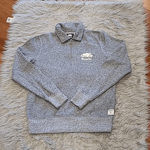 Roots Canada womens gray and white logo cotton quarter zip sweatshirt eBay