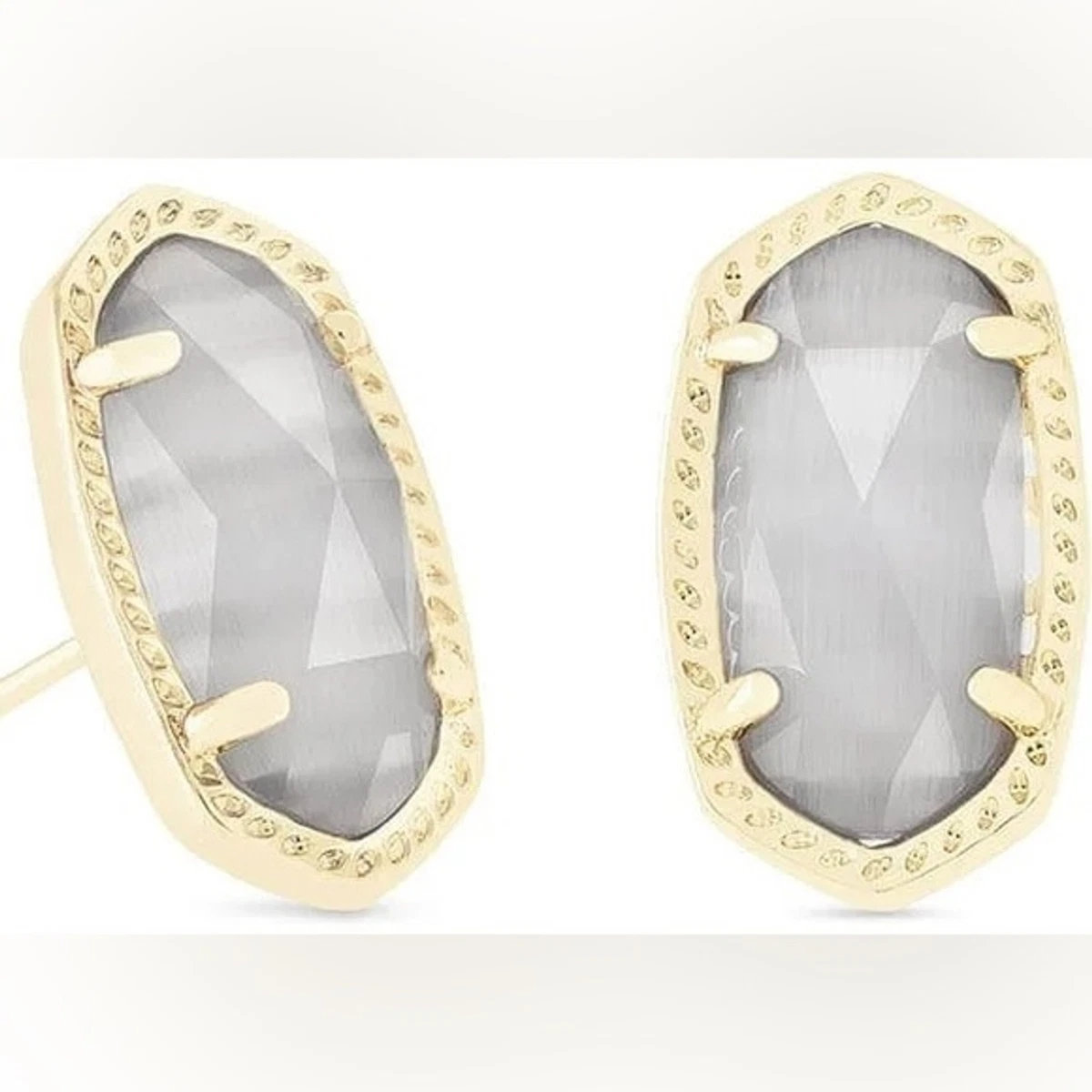Kendra Scott Ellie Gold Stud Earrings in Slate Cat s Eye eBay