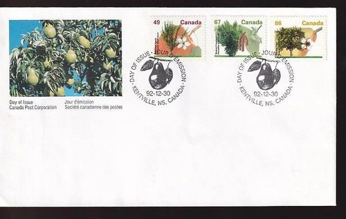 Canada FDC 1992 sc#1364-1368-1372 Fruit Tree definitives combo 49-67-86¢