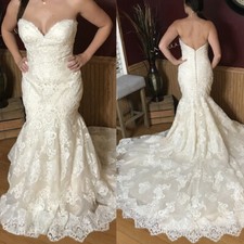 Lace Mermaid Wedding Dress Strapless Appliques Backless Court Train Bridal Gowns