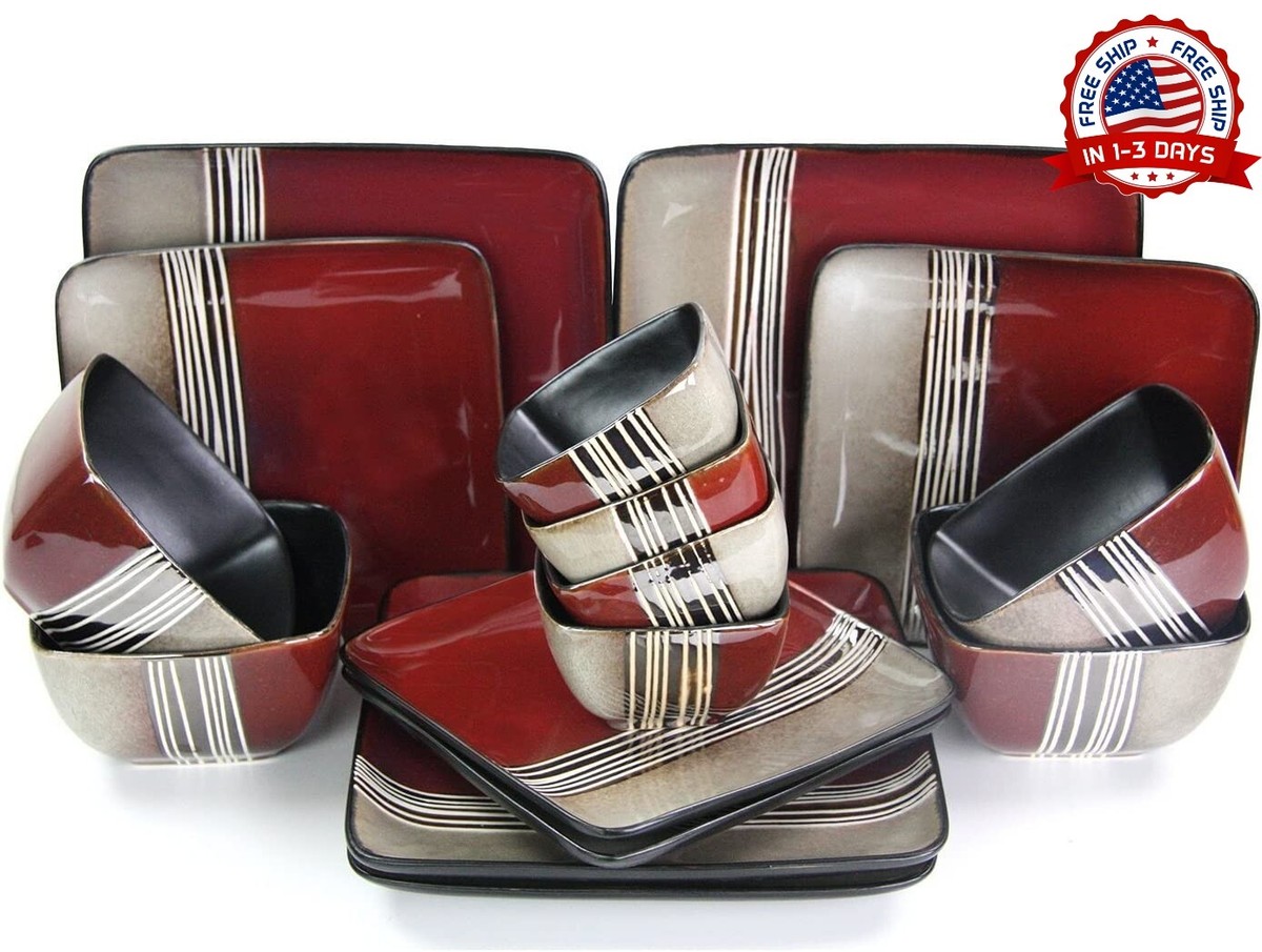 Vajilla cuadrada 16 piezas Plato llano ensalada para pan y