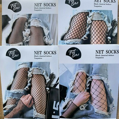 1 Pair Black Solid Hollow Out Plain Pantyhose Mesh Fishnet High Stockings Tights