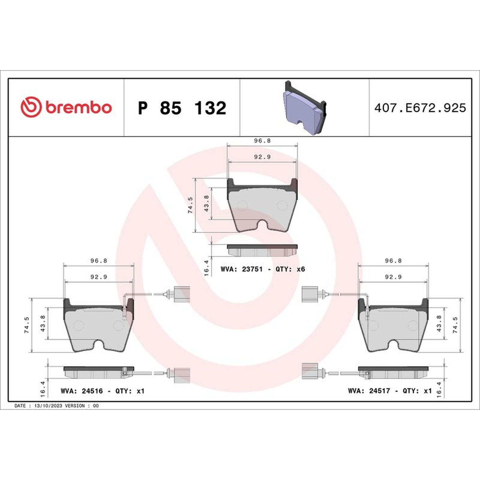 Brembo Prime Brake Pad Set P85132 Front Axle - High Quality - Free Shipping