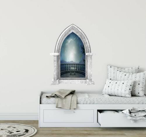 CastleScape Balkon Bergblick Wandtattoo Schloss Fenster Vinyl Wandaufkleber - Bild 3 von 7
