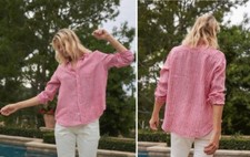 Frank Eileen 248 Eileen Linen Chambray Red Stripe Relaxed Shirt; L