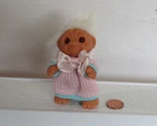 Vintage New Born Toddler Troll W/White Hair & Knitting Cloth; By Dam Norfin 1985