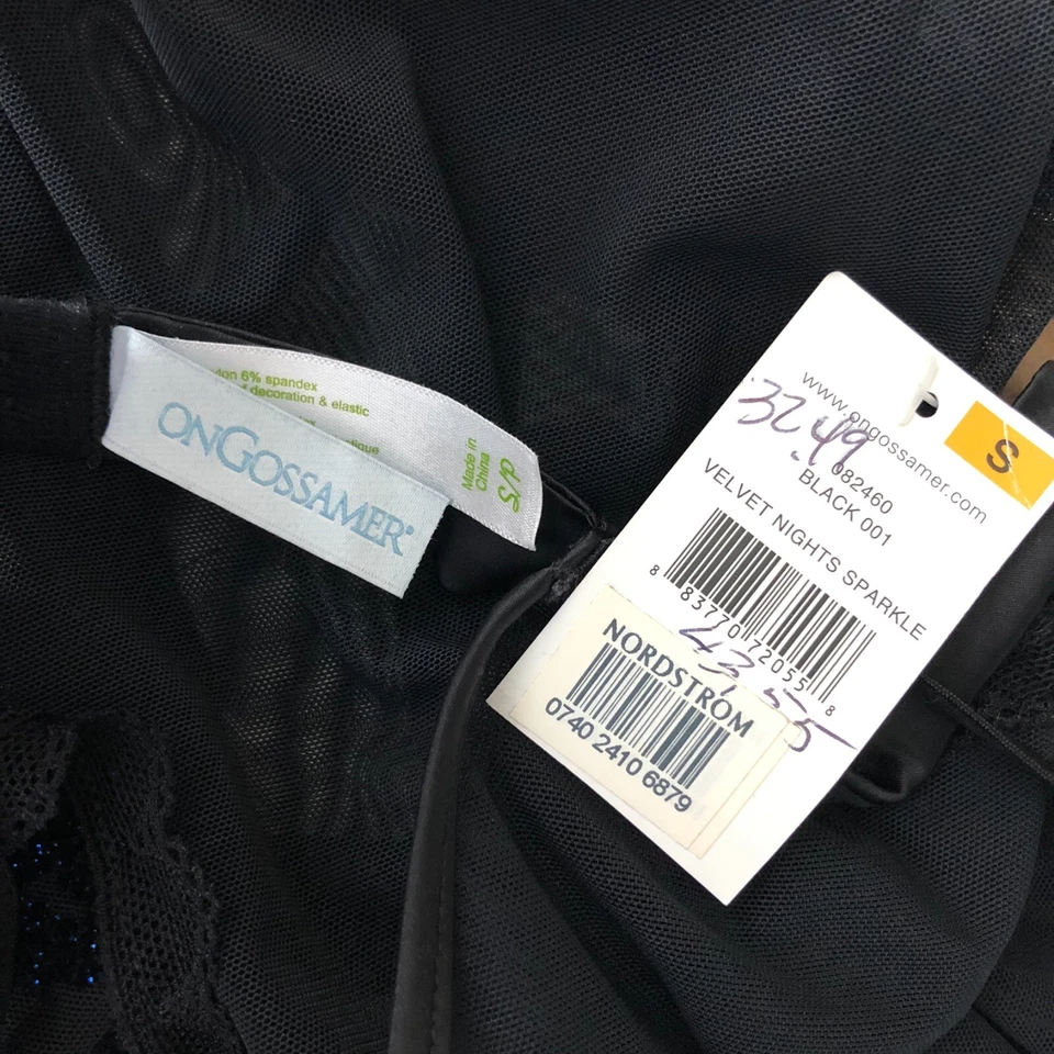Camisón OnGossamer para mujer de terciopelo noches brillantes negro transparente S Foto 4 de 4
