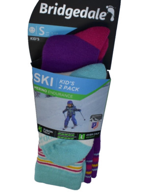 Bridgedale Kids Ski Merino Endurance OTC Socks 2 Pack White Purple Blue Small