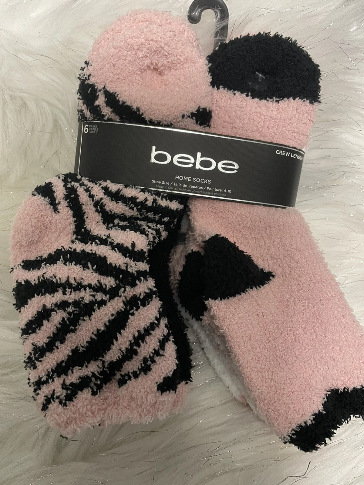 bebe logo 6 Pairs HOME SOCKS, pink black,size(4-10)#137A