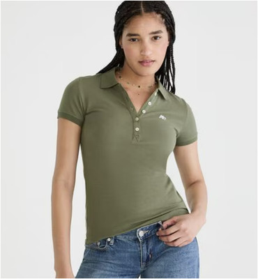 Aéropostale A87 Piqué Polo Women's S Winter Moss/Green 1788 Slim Fit Button Up