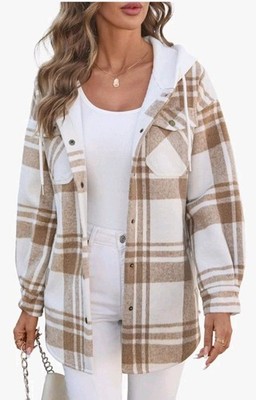 MerryFun Women's 2XL Hooded Plaid Shirt Jacket Sherpa Lined NEW WITH TAG!