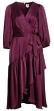 Anne Klein Dress 16 Amethyst Satin Faux-Wrap Fit & Flare Tiered Ruffled APR62