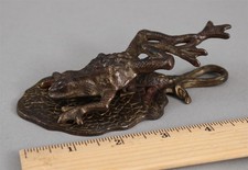 Antique Victorian Bronzed Cast Iron Desktop Frog Paperclip Paper Holder, NR