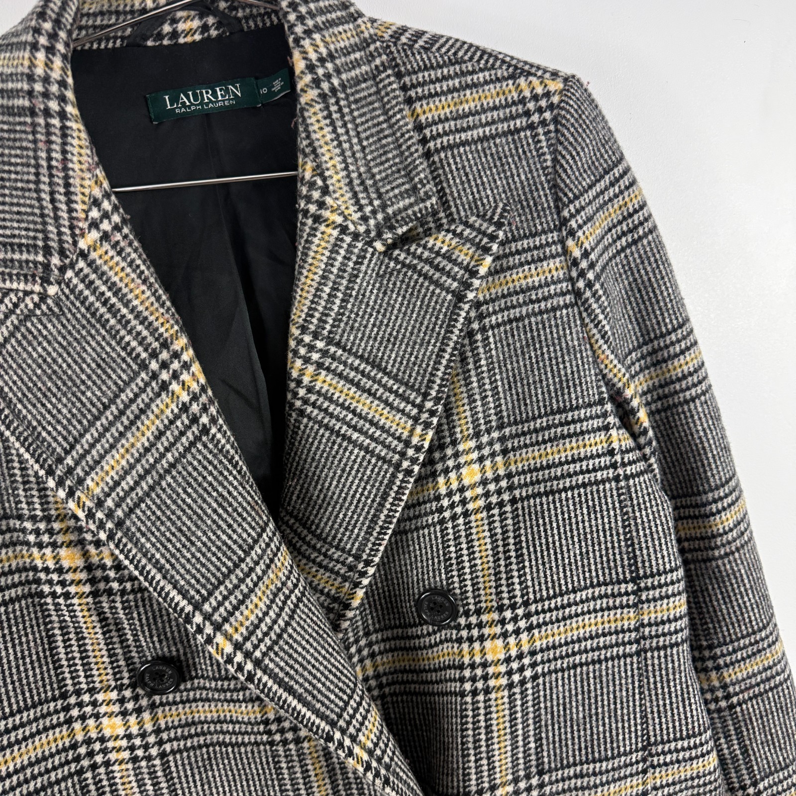 Women's Lauren Ralph Lauren Plaid Wool Double Breasted Long Overcoat Size 10 image 5