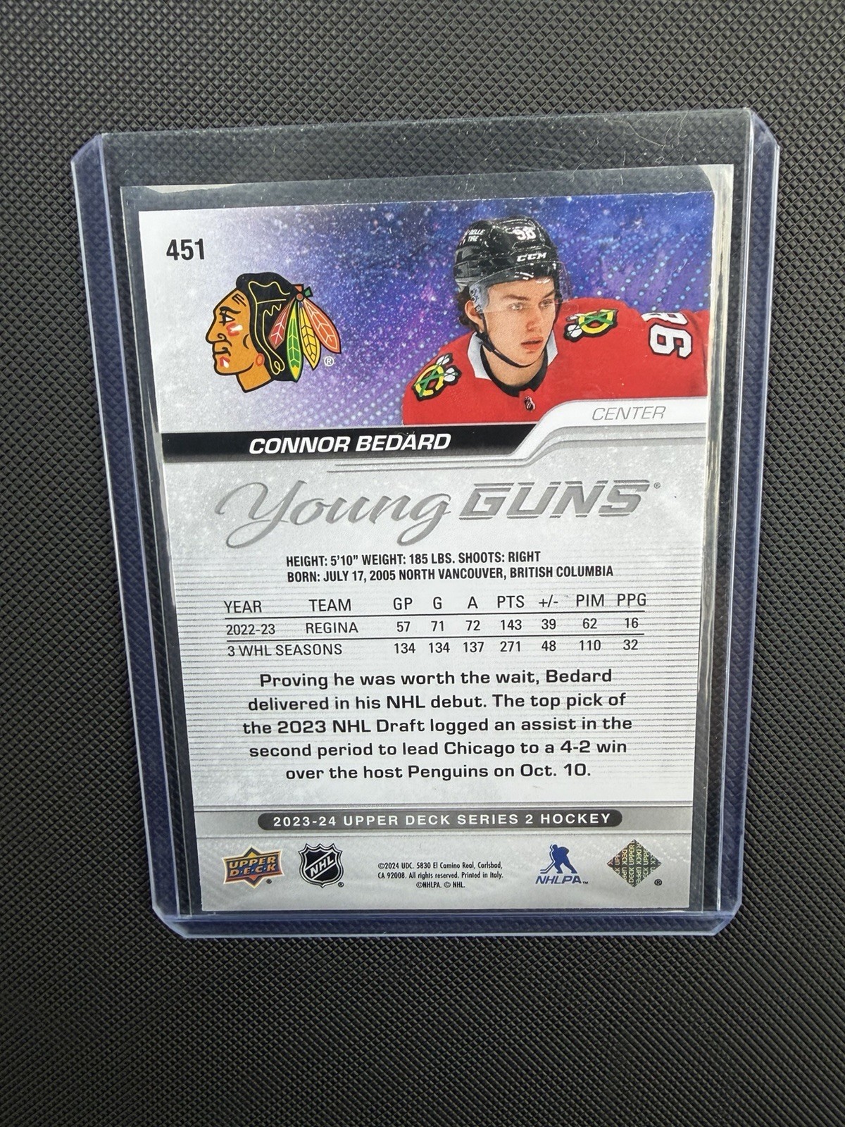 2023-24 Upper Deck Series 2 - Young Guns Connor Bedard #451 (RC) view 2