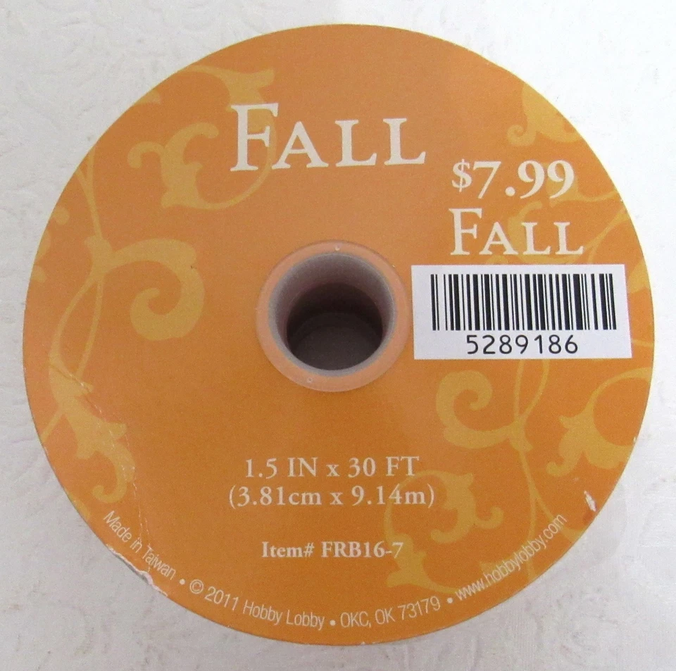 Autumn Felt Leaf Ribbon Fall Orange w/ Metallic 1.5" x 30ft New - Image 3 of 4